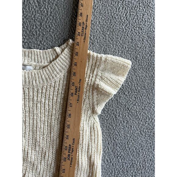 Design History Sweater Top Small Chunky Flutter Sleeve Crewneck Cream White - Picture 11 of 13